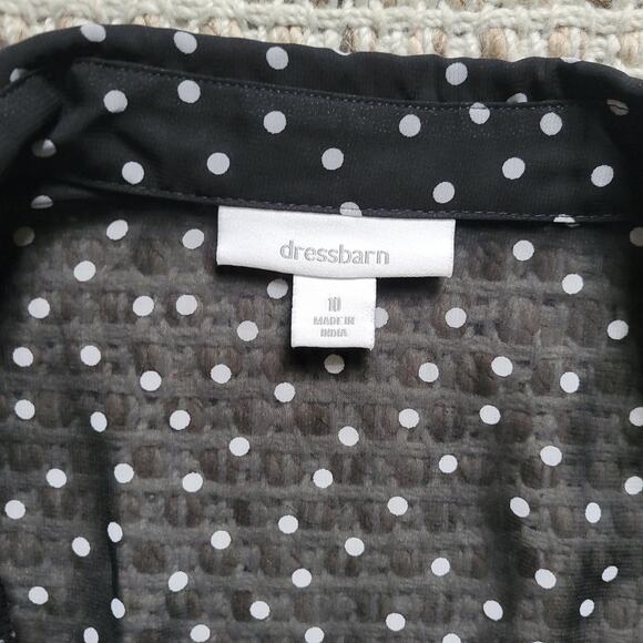 Dressbarn Womens 10 Midi Dress Black Polka Dot Sheer Collared Wrap Top Waist Tie - Picture 2 of 4